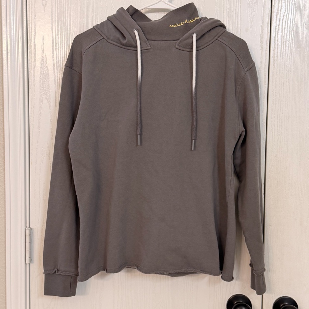 Peace Love World Sweatshirt Hoodie Mock Neck Size XS Gray Raw Edge Dip Dye Cords
